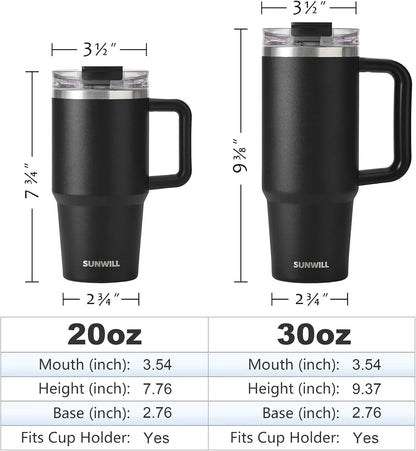 Travel Coffee Mug with Lid, 20 oz Tumbler with Handle and Straw Leak Proof, Stainless Steel Cup Insulated for Office & Gym, Cupholder Friendly, Powder Coated Pink