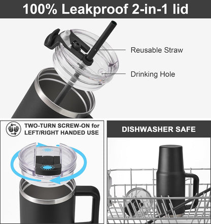 Travel Coffee Mug with Lid, 20 oz Tumbler with Handle and Straw Leak Proof, Stainless Steel Cup Insulated for Office & Gym, Cupholder Friendly, Powder Coated Pink