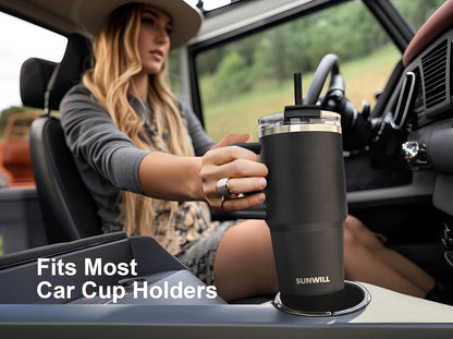 Travel Coffee Mug with Lid, 20 oz Tumbler with Handle and Straw Leak Proof, Stainless Steel Cup Insulated for Office & Gym, Cupholder Friendly, Powder Coated Pink