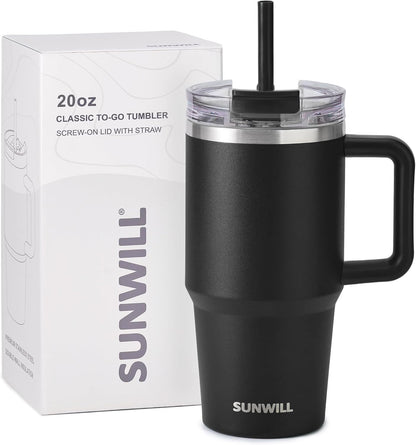 Travel Coffee Mug with Lid, 20 oz Tumbler with Handle and Straw Leak Proof, Stainless Steel Cup Insulated for Office & Gym, Cupholder Friendly, Powder Coated Pink