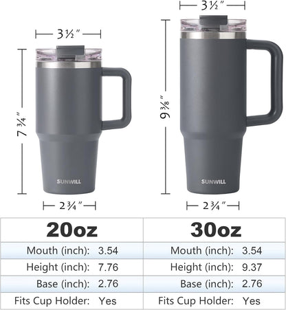 Travel Coffee Mug with Lid, 20 oz Tumbler with Handle and Straw Leak Proof, Stainless Steel Cup Insulated for Office & Gym, Cupholder Friendly, Powder Coated Pink