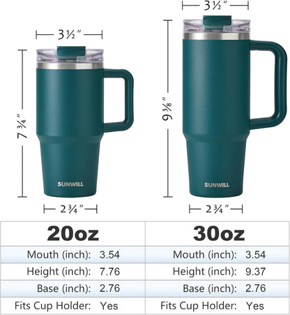 Travel Coffee Mug with Lid, 20 oz Tumbler with Handle and Straw Leak Proof, Stainless Steel Cup Insulated for Office & Gym, Cupholder Friendly, Powder Coated Pink
