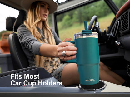 Travel Coffee Mug with Lid, 20 oz Tumbler with Handle and Straw Leak Proof, Stainless Steel Cup Insulated for Office & Gym, Cupholder Friendly, Powder Coated Pink