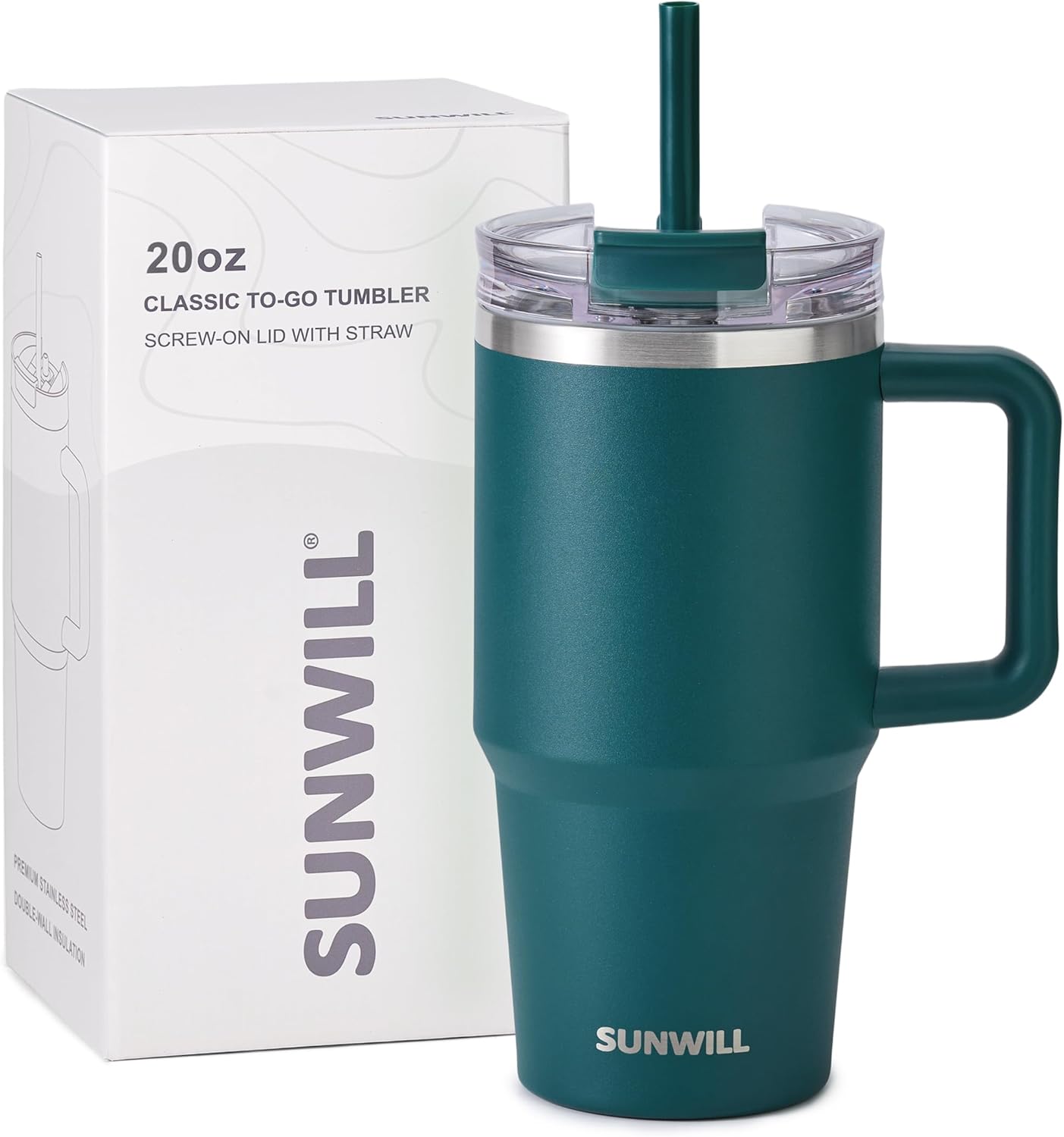 Travel Coffee Mug with Lid, 20 oz Tumbler with Handle and Straw Leak Proof, Stainless Steel Cup Insulated for Office & Gym, Cupholder Friendly, Powder Coated Pink