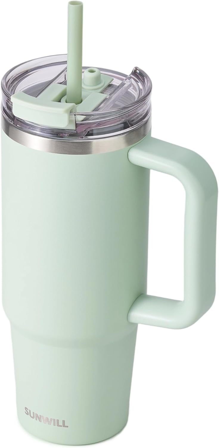 Travel Coffee Mug with Lid, 20 oz Tumbler with Handle and Straw Leak Proof, Stainless Steel Cup Insulated for Office & Gym, Cupholder Friendly, Powder Coated Pink