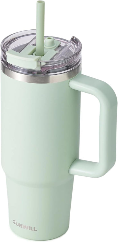 Travel Coffee Mug with Lid, 20 oz Tumbler with Handle and Straw Leak Proof, Stainless Steel Cup Insulated for Office & Gym, Cupholder Friendly, Powder Coated Pink