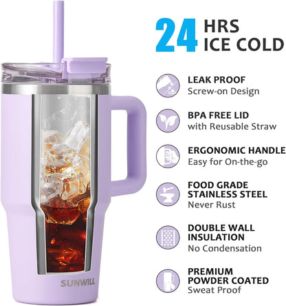 Travel Coffee Mug with Lid, 20 oz Tumbler with Handle and Straw Leak Proof, Stainless Steel Cup Insulated for Office & Gym, Cupholder Friendly, Powder Coated Pink