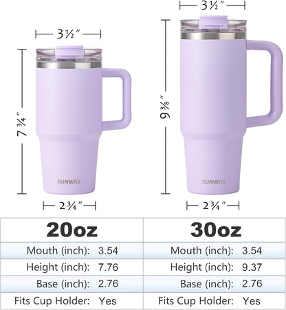 Travel Coffee Mug with Lid, 20 oz Tumbler with Handle and Straw Leak Proof, Stainless Steel Cup Insulated for Office & Gym, Cupholder Friendly, Powder Coated Pink