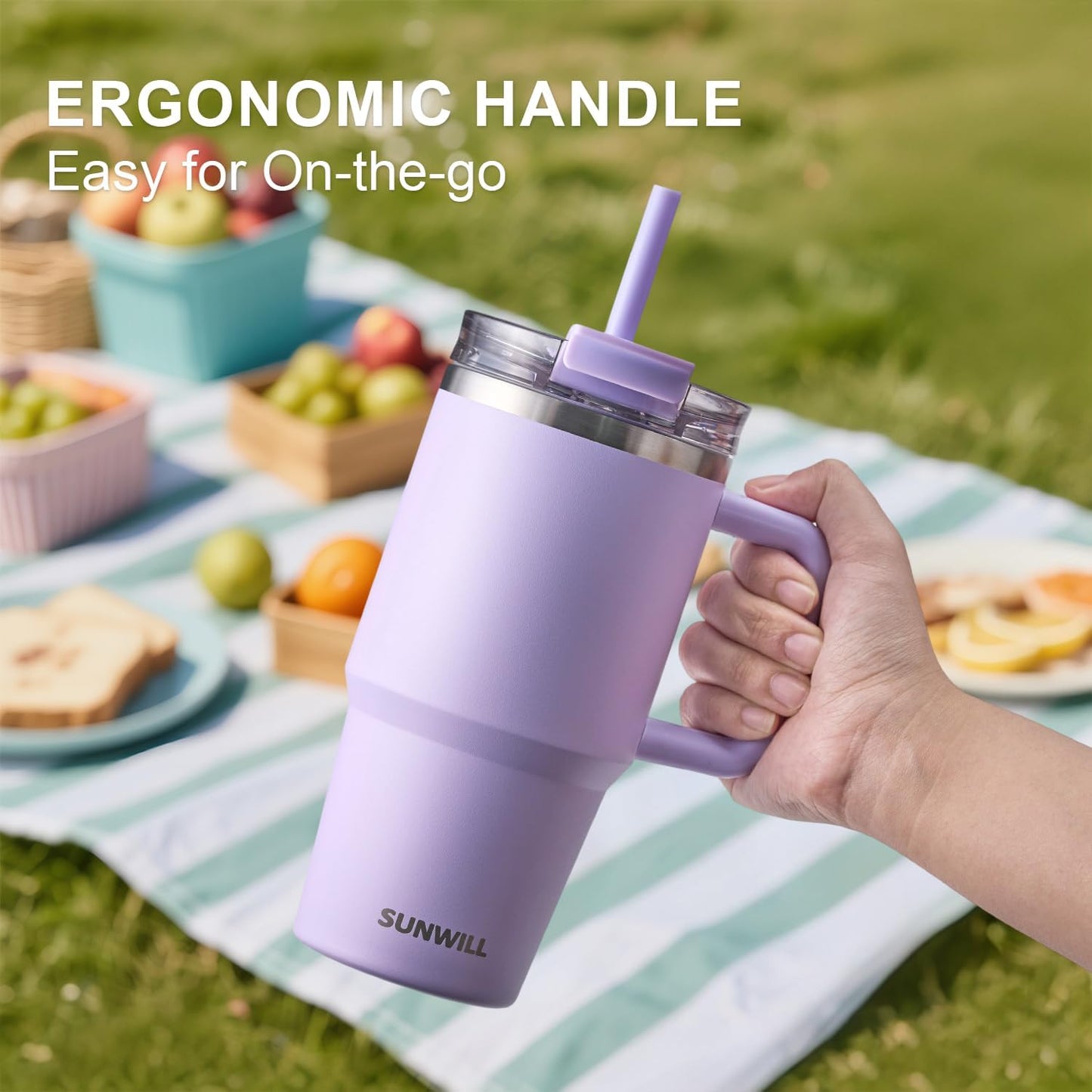 Travel Coffee Mug with Lid, 20 oz Tumbler with Handle and Straw Leak Proof, Stainless Steel Cup Insulated for Office & Gym, Cupholder Friendly, Powder Coated Pink
