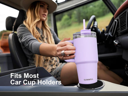 Travel Coffee Mug with Lid, 20 oz Tumbler with Handle and Straw Leak Proof, Stainless Steel Cup Insulated for Office & Gym, Cupholder Friendly, Powder Coated Pink