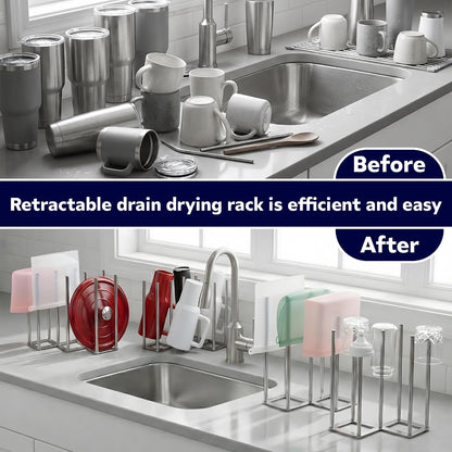Water Bottle Drying Rack, Cup Drying Rack for Counter, Stainless Steel Tumbler Dryer Stand, Space-Saving Mug & Glass Drying Rack, Heavy-Duty Holder for Cups & Water Bottles (Silver – 10 Pegs)