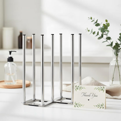 Water Bottle Drying Rack, Cup Drying Rack for Counter, Stainless Steel Tumbler Dryer Stand, Space-Saving Mug & Glass Drying Rack, Heavy-Duty Holder for Cups & Water Bottles (Silver – 10 Pegs)