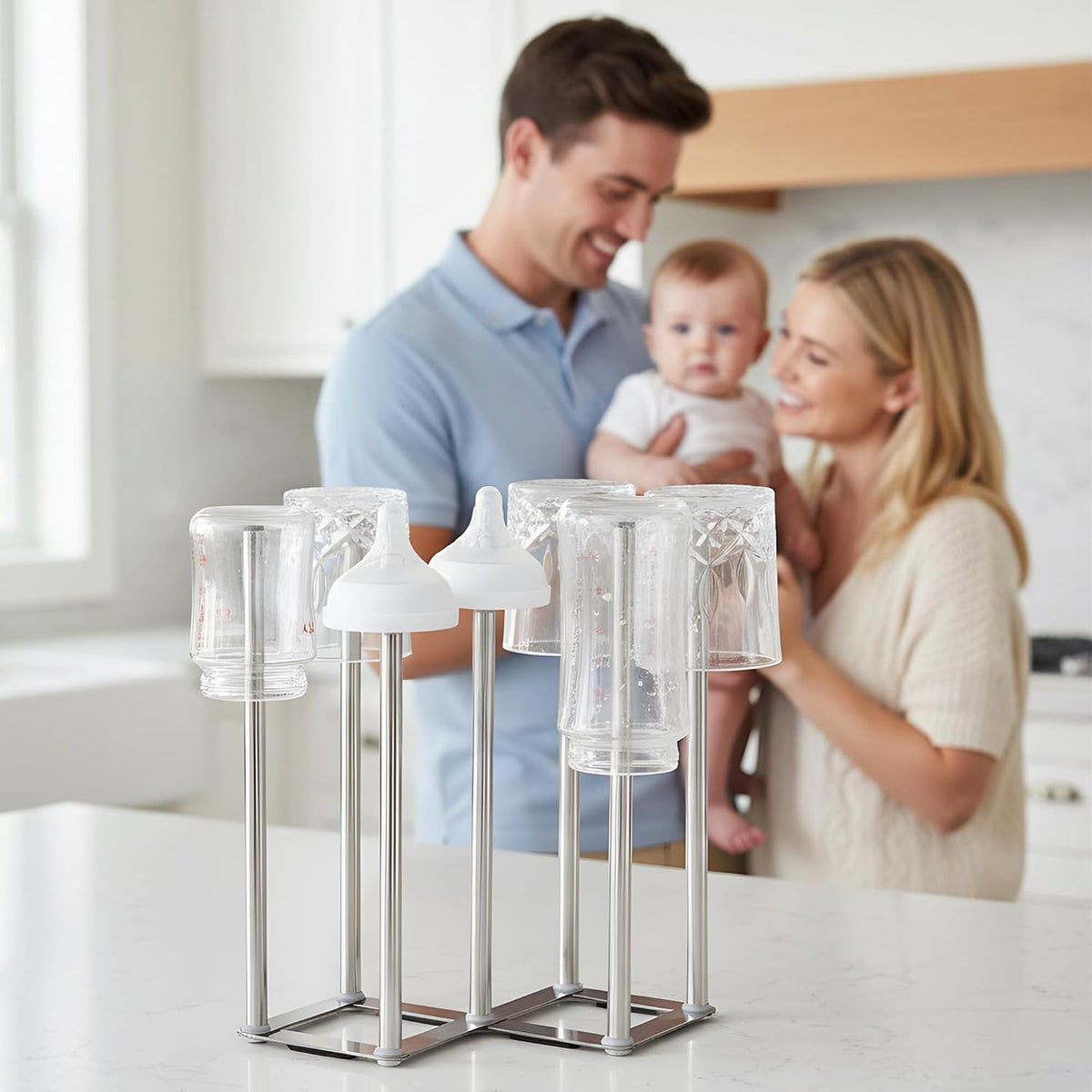 Water Bottle Drying Rack, Cup Drying Rack for Counter, Stainless Steel Tumbler Dryer Stand, Space-Saving Mug & Glass Drying Rack, Heavy-Duty Holder for Cups & Water Bottles (Silver – 10 Pegs)