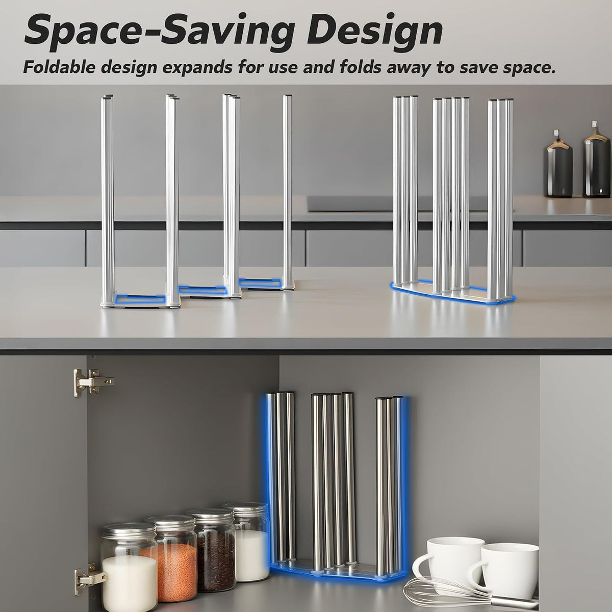 Water Bottle Drying Rack, Cup Drying Rack for Counter, Stainless Steel Tumbler Dryer Stand, Space-Saving Mug & Glass Drying Rack, Heavy-Duty Holder for Cups & Water Bottles (Silver – 10 Pegs)