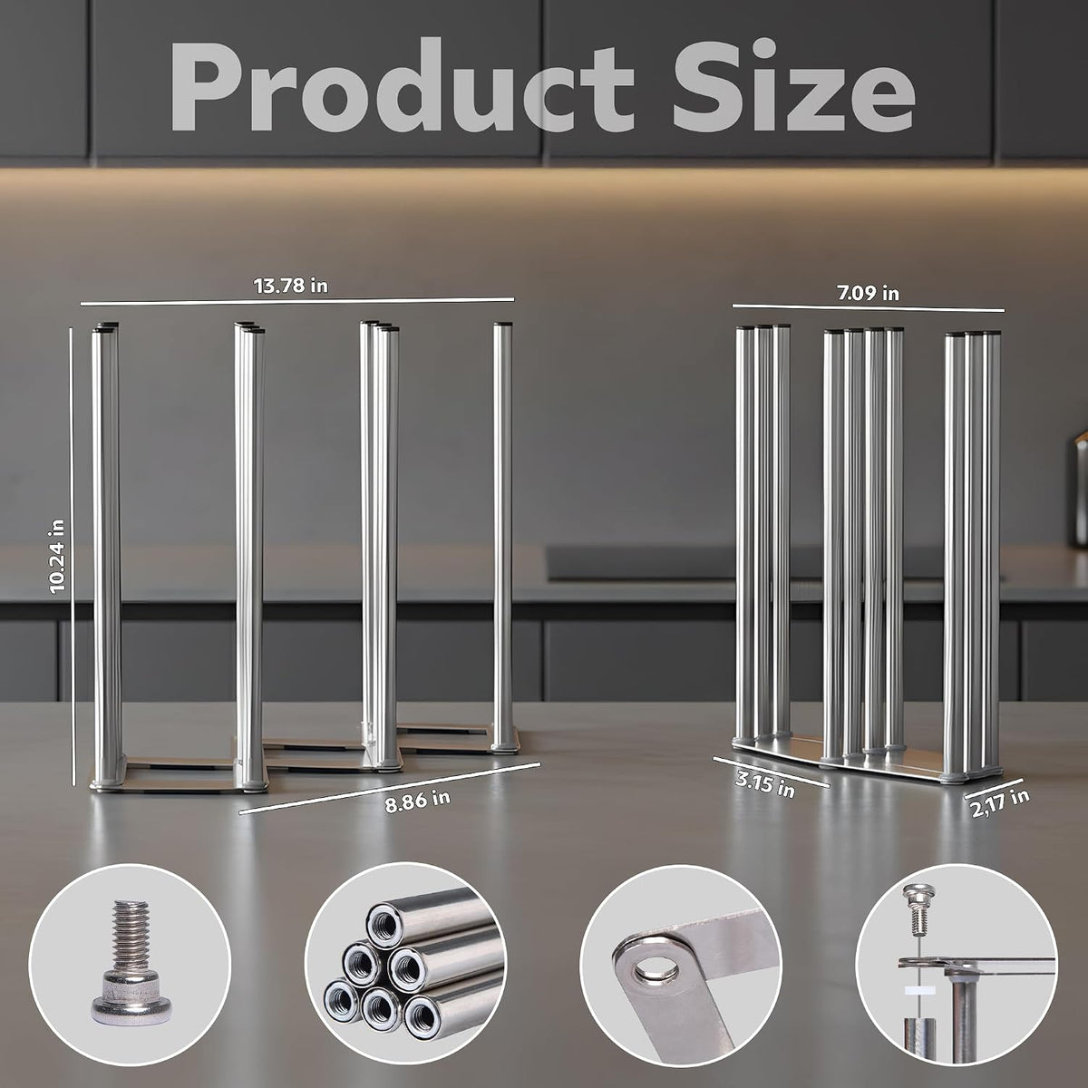 Water Bottle Drying Rack, Cup Drying Rack for Counter, Stainless Steel Tumbler Dryer Stand, Space-Saving Mug & Glass Drying Rack, Heavy-Duty Holder for Cups & Water Bottles (Silver – 10 Pegs)