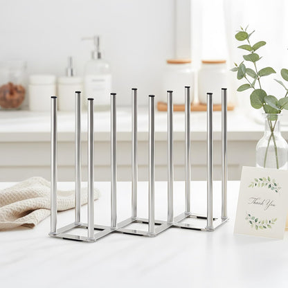 Water Bottle Drying Rack, Cup Drying Rack for Counter, Stainless Steel Tumbler Dryer Stand, Space-Saving Mug & Glass Drying Rack, Heavy-Duty Holder for Cups & Water Bottles (Silver – 10 Pegs)