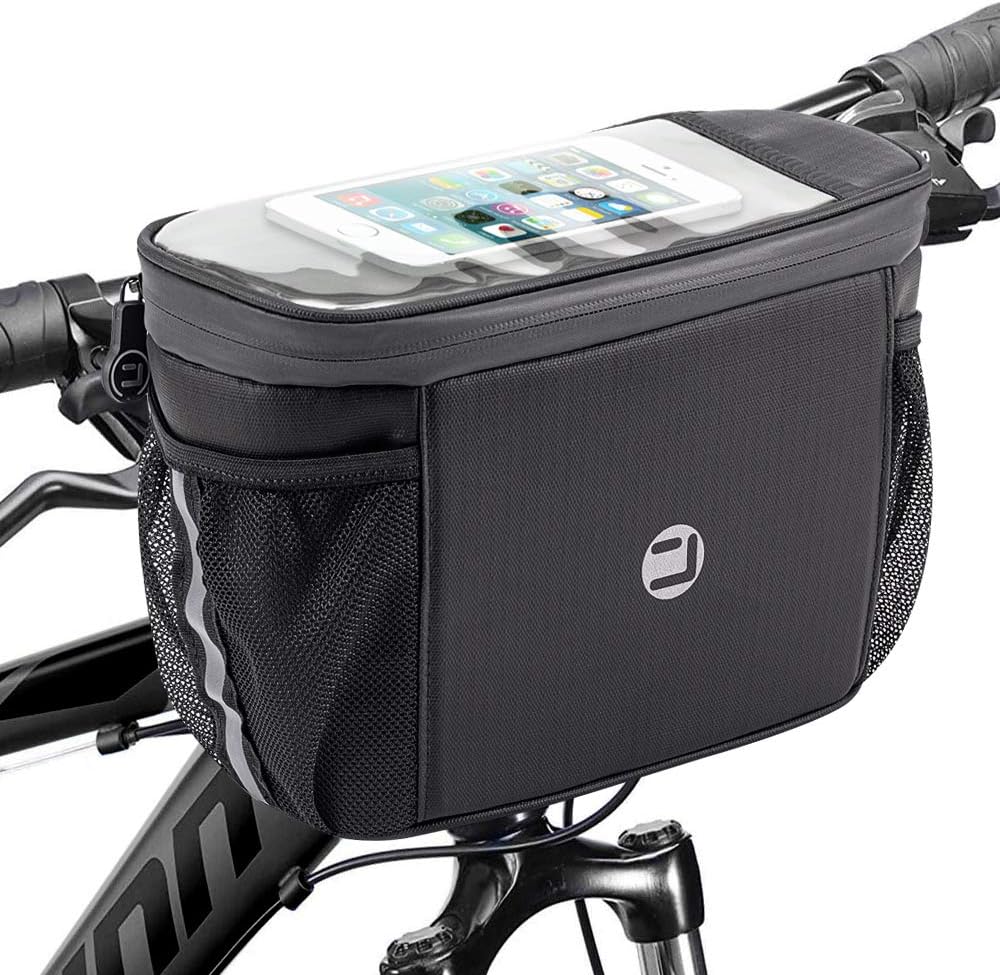 Bike Handlebar Insulated Bag, Front Phone Touchscreen Bicycle Cooler