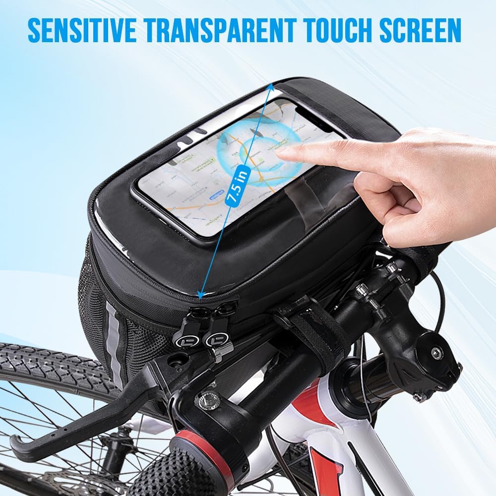 Bike Handlebar Insulated Bag, Front Phone Touchscreen Bicycle Cooler
