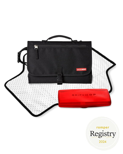 Pronto Signature Portable Changing Mat, Cushioned Diaper Changing Pad with Built-in Pillow, Black Stripe