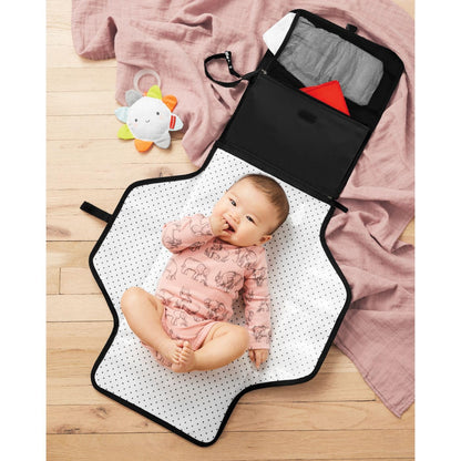 Pronto Signature Portable Changing Mat, Cushioned Diaper Changing Pad with Built-in Pillow, Black Stripe