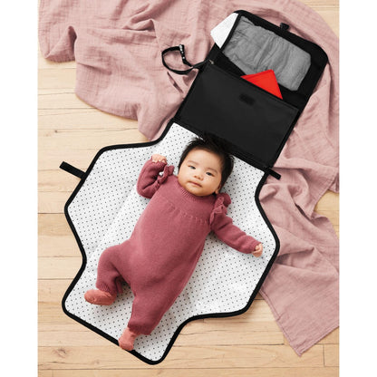 Pronto Signature Portable Changing Mat, Cushioned Diaper Changing Pad with Built-in Pillow, Black Stripe