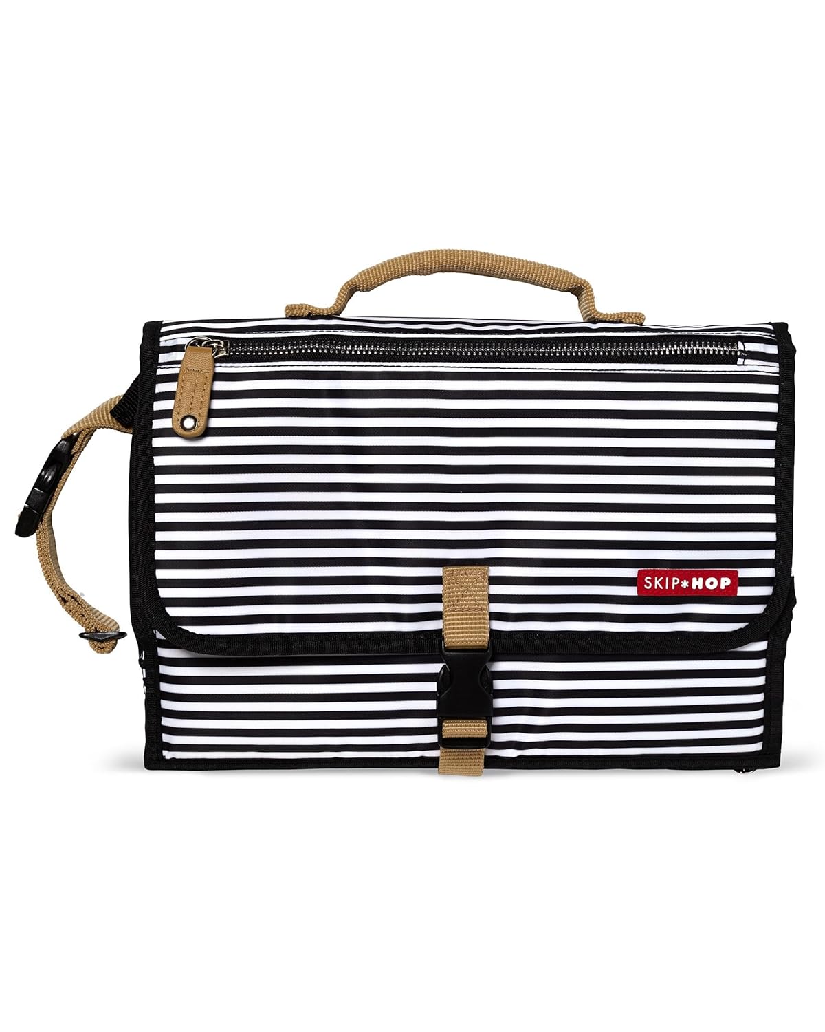 Pronto Signature Portable Changing Mat, Cushioned Diaper Changing Pad with Built-in Pillow, Black Stripe