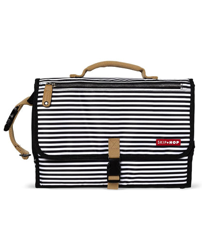 Pronto Signature Portable Changing Mat, Cushioned Diaper Changing Pad with Built-in Pillow, Black Stripe