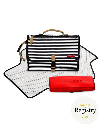 Pronto Signature Portable Changing Mat, Cushioned Diaper Changing Pad with Built-in Pillow, Black Stripe