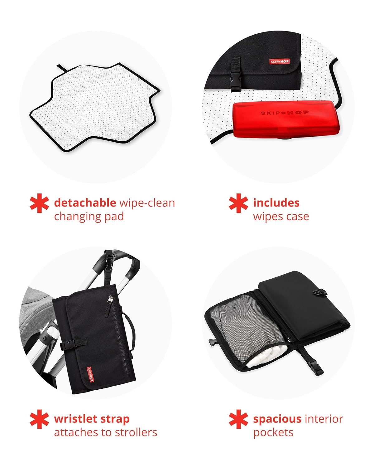 Pronto Signature Portable Changing Mat, Cushioned Diaper Changing Pad with Built-in Pillow, Black Stripe