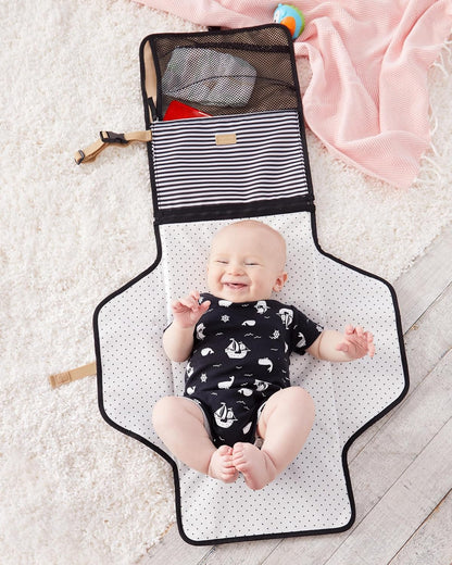 Pronto Signature Portable Changing Mat, Cushioned Diaper Changing Pad with Built-in Pillow, Black Stripe