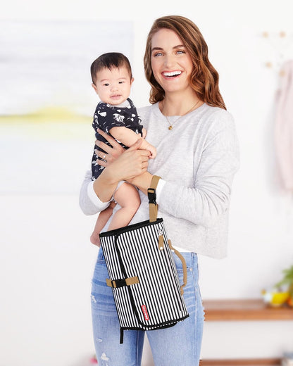 Pronto Signature Portable Changing Mat, Cushioned Diaper Changing Pad with Built-in Pillow, Black Stripe