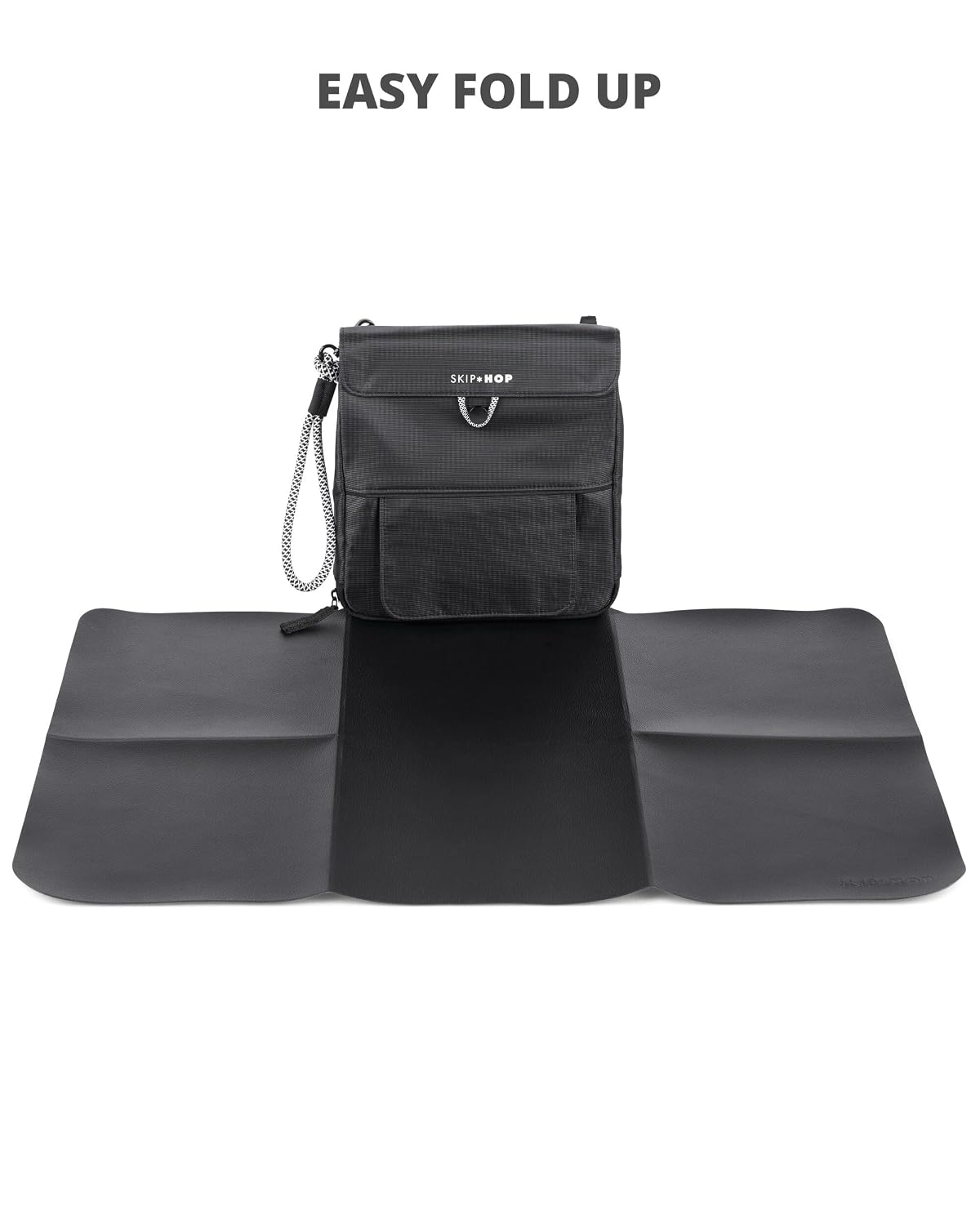 Pronto Signature Portable Changing Mat, Cushioned Diaper Changing Pad with Built-in Pillow, Black Stripe