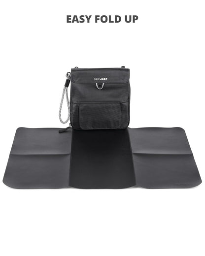 Pronto Signature Portable Changing Mat, Cushioned Diaper Changing Pad with Built-in Pillow, Black Stripe