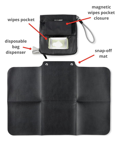Pronto Signature Portable Changing Mat, Cushioned Diaper Changing Pad with Built-in Pillow, Black Stripe