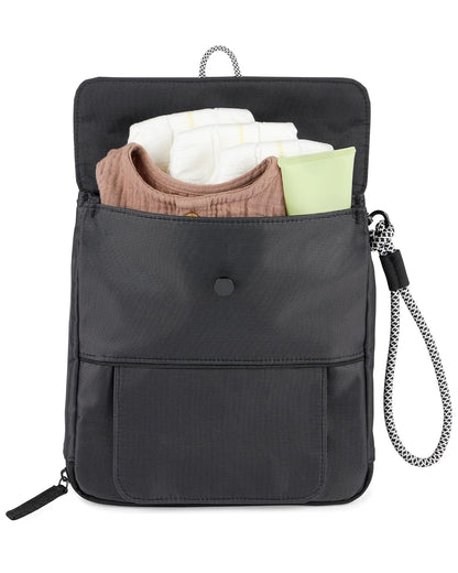 Pronto Signature Portable Changing Mat, Cushioned Diaper Changing Pad with Built-in Pillow, Black Stripe