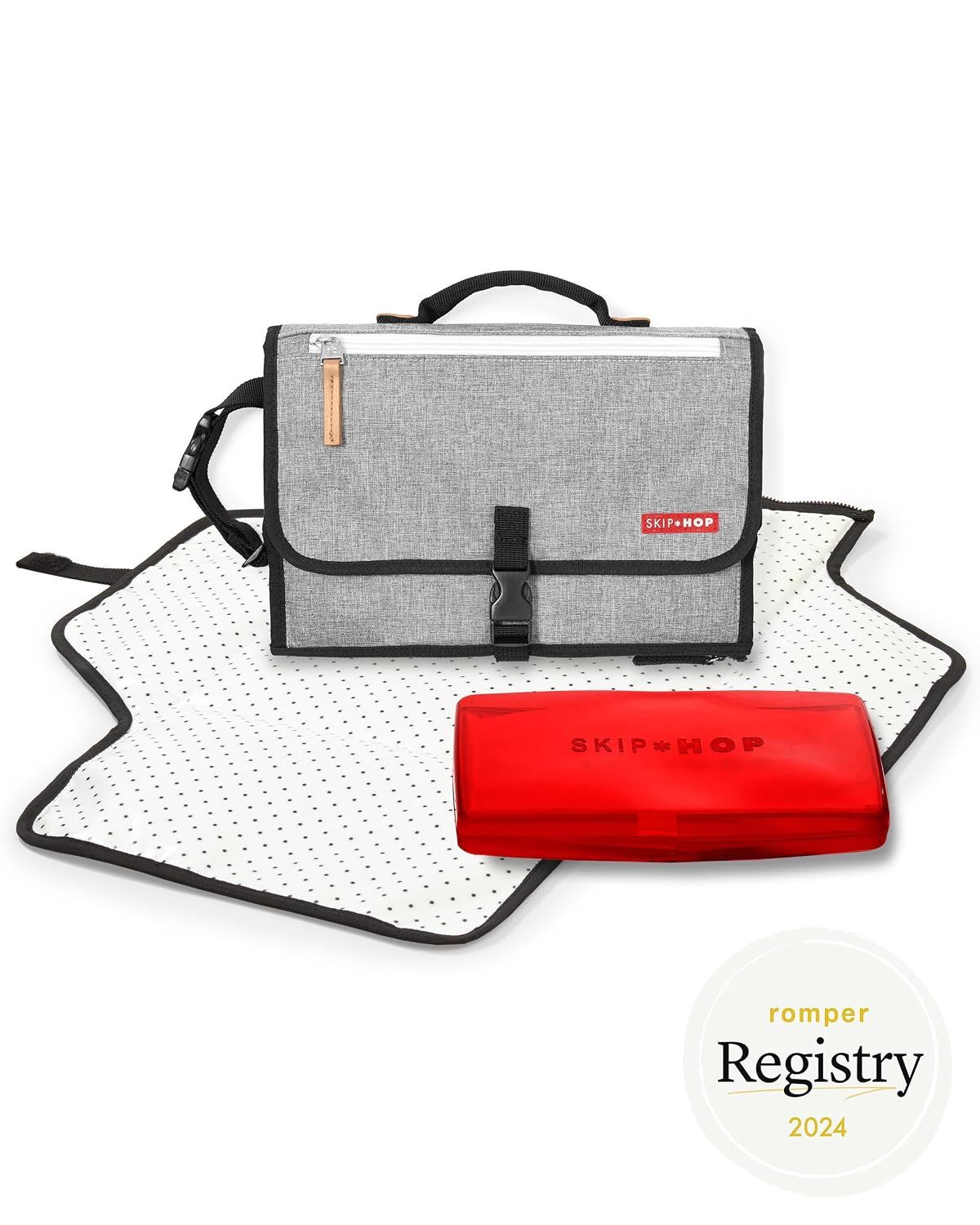Pronto Signature Portable Changing Mat, Cushioned Diaper Changing Pad with Built-in Pillow, Black Stripe