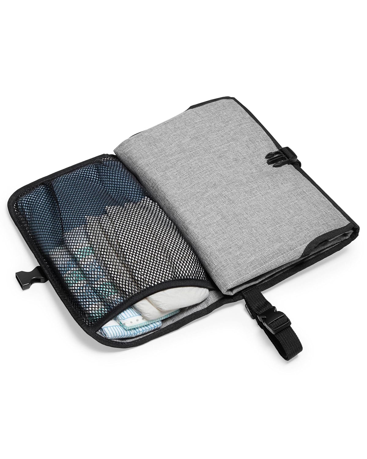 Pronto Signature Portable Changing Mat, Cushioned Diaper Changing Pad with Built-in Pillow, Black Stripe