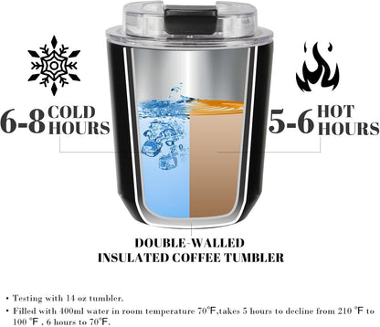 14 oz Insulated Stainless Steel Tumblers with Lid | Travel Coffee Mug Vacuum Cup, Leak Proof Reusable Double Walled Coffee Tumbler for Iced and Hot Drinks, Cream