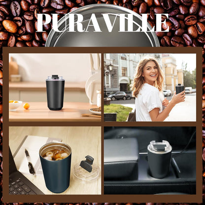 14 oz Insulated Stainless Steel Tumblers with Lid | Travel Coffee Mug Vacuum Cup, Leak Proof Reusable Double Walled Coffee Tumbler for Iced and Hot Drinks, Cream