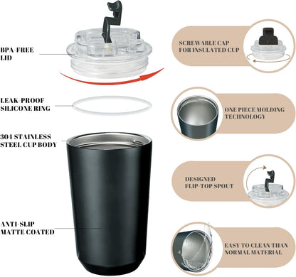 14 oz Insulated Stainless Steel Tumblers with Lid | Travel Coffee Mug Vacuum Cup, Leak Proof Reusable Double Walled Coffee Tumbler for Iced and Hot Drinks, Cream