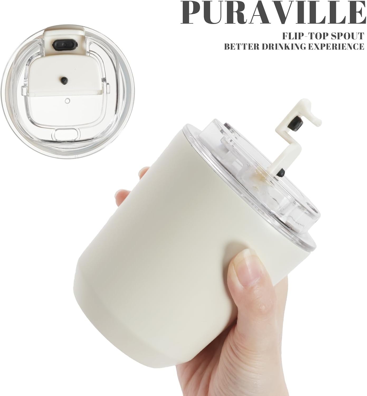 14 oz Insulated Stainless Steel Tumblers with Lid | Travel Coffee Mug Vacuum Cup, Leak Proof Reusable Double Walled Coffee Tumbler for Iced and Hot Drinks, Cream