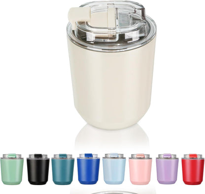 14 oz Insulated Stainless Steel Tumblers with Lid | Travel Coffee Mug Vacuum Cup, Leak Proof Reusable Double Walled Coffee Tumbler for Iced and Hot Drinks, Cream