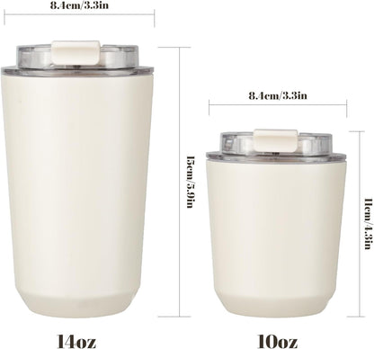 14 oz Insulated Stainless Steel Tumblers with Lid | Travel Coffee Mug Vacuum Cup, Leak Proof Reusable Double Walled Coffee Tumbler for Iced and Hot Drinks, Cream
