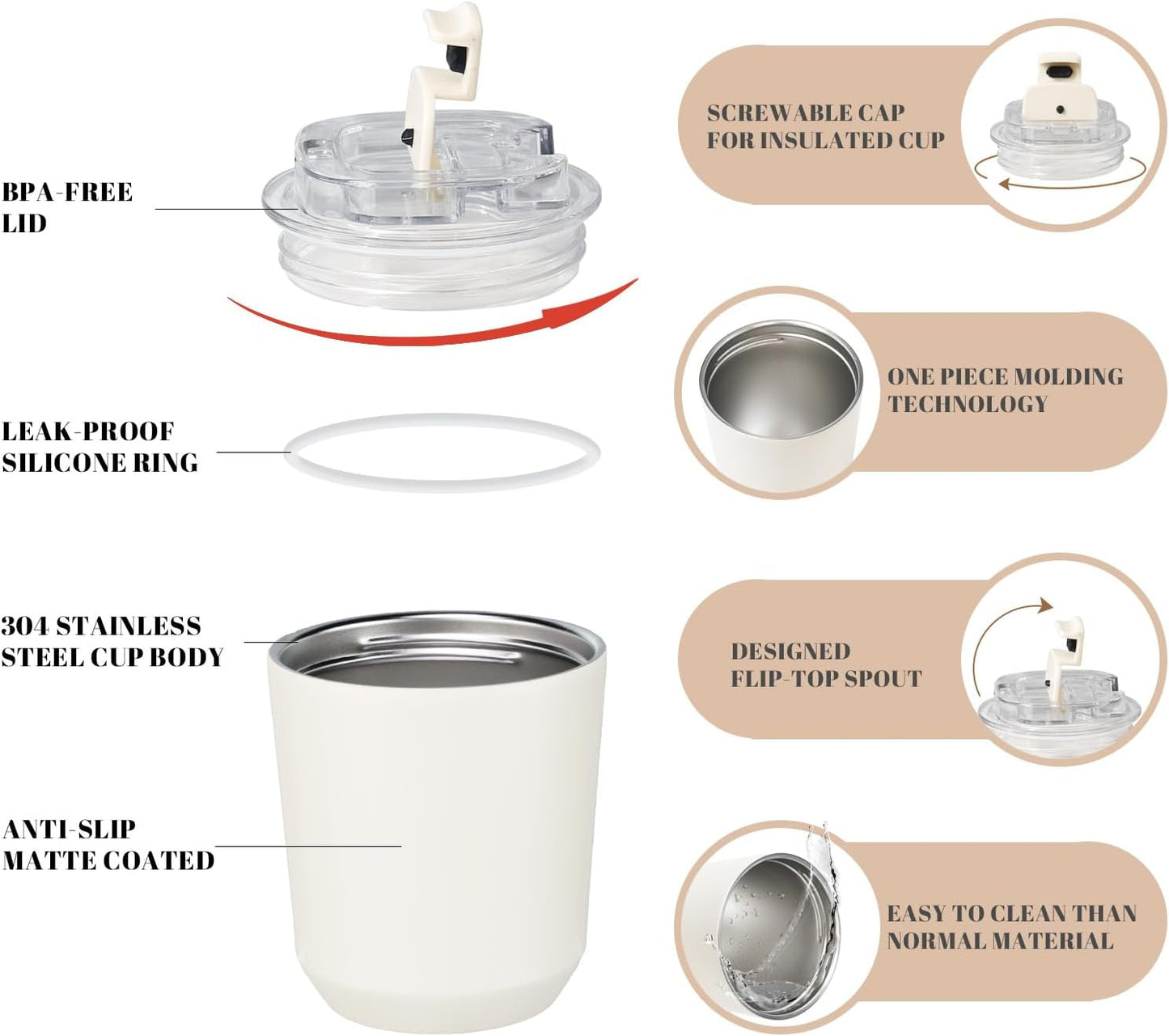 14 oz Insulated Stainless Steel Tumblers with Lid | Travel Coffee Mug Vacuum Cup, Leak Proof Reusable Double Walled Coffee Tumbler for Iced and Hot Drinks, Cream