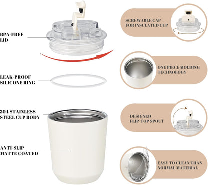 14 oz Insulated Stainless Steel Tumblers with Lid | Travel Coffee Mug Vacuum Cup, Leak Proof Reusable Double Walled Coffee Tumbler for Iced and Hot Drinks, Cream