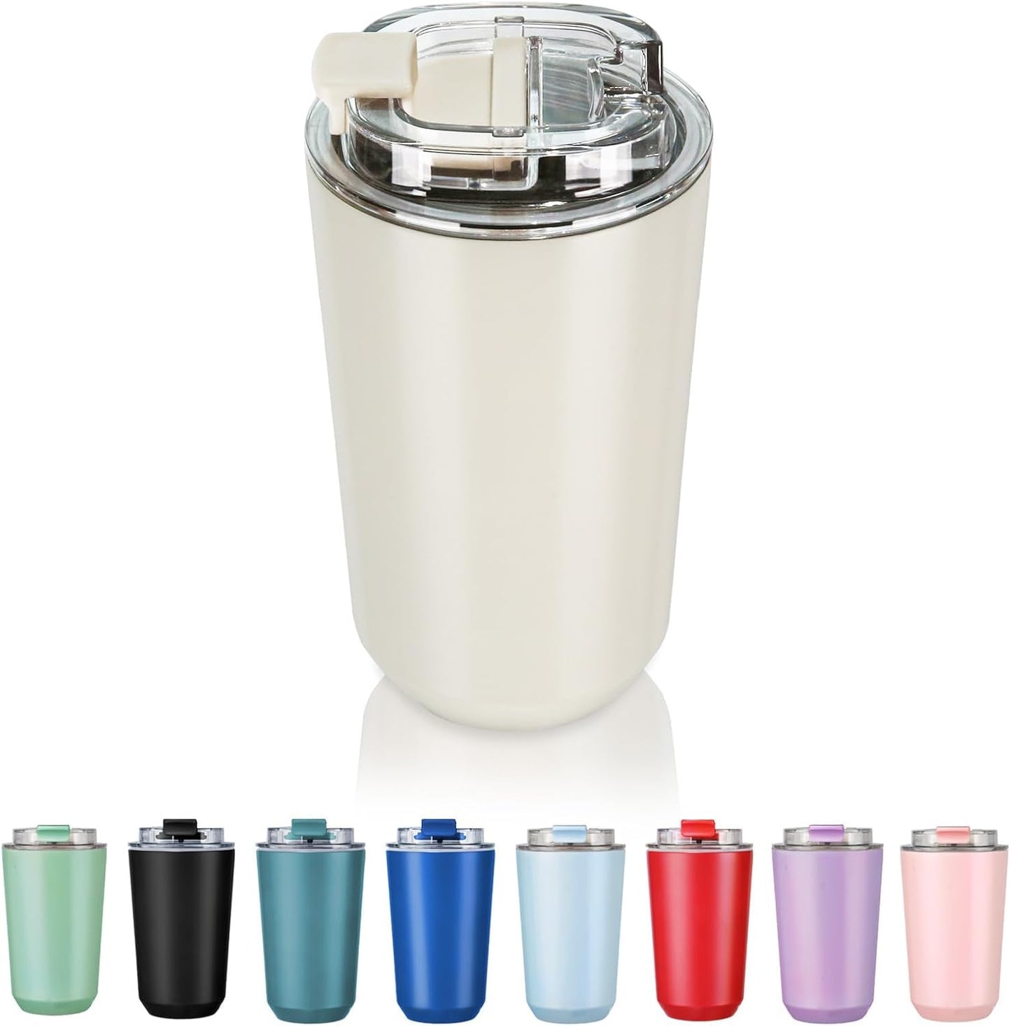14 oz Insulated Stainless Steel Tumblers with Lid | Travel Coffee Mug Vacuum Cup, Leak Proof Reusable Double Walled Coffee Tumbler for Iced and Hot Drinks, Cream