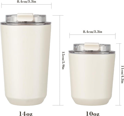 14 oz Insulated Stainless Steel Tumblers with Lid | Travel Coffee Mug Vacuum Cup, Leak Proof Reusable Double Walled Coffee Tumbler for Iced and Hot Drinks, Cream