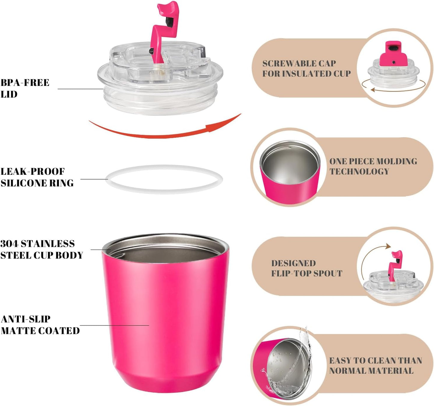 14 oz Insulated Stainless Steel Tumblers with Lid | Travel Coffee Mug Vacuum Cup, Leak Proof Reusable Double Walled Coffee Tumbler for Iced and Hot Drinks, Cream