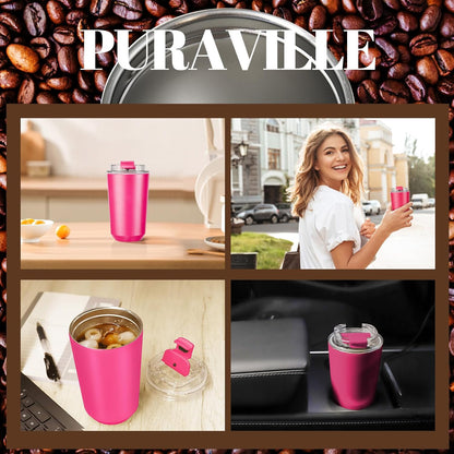 14 oz Insulated Stainless Steel Tumblers with Lid | Travel Coffee Mug Vacuum Cup, Leak Proof Reusable Double Walled Coffee Tumbler for Iced and Hot Drinks, Cream