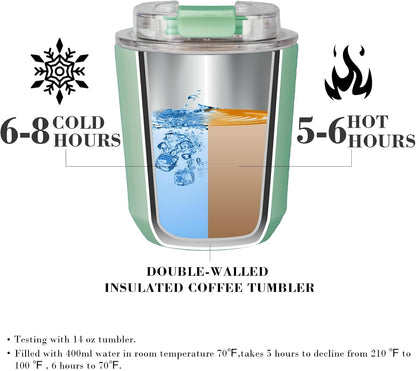 14 oz Insulated Stainless Steel Tumblers with Lid | Travel Coffee Mug Vacuum Cup, Leak Proof Reusable Double Walled Coffee Tumbler for Iced and Hot Drinks, Cream